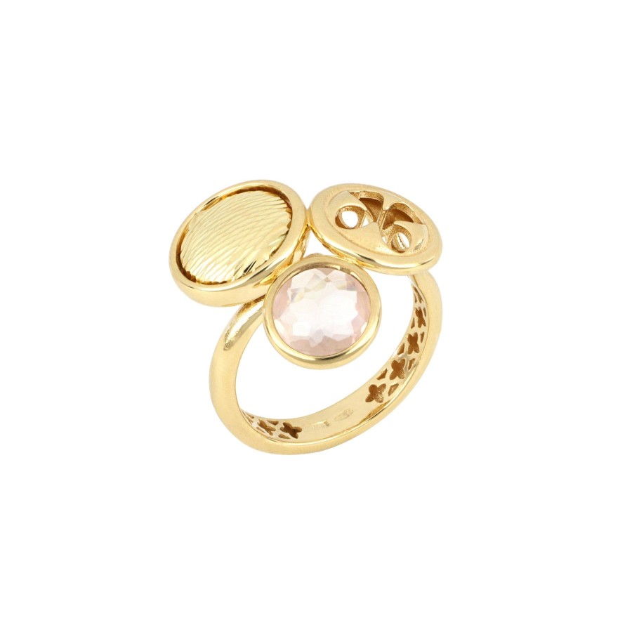 Anelli Tavanti Jewels | Anello Luna Tre Charm Con Quarzo Rosa