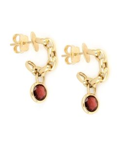 Orecchini Tavanti Jewels | Orecchini Cerchio Piccolo Luna Con Charm Granato Rosso