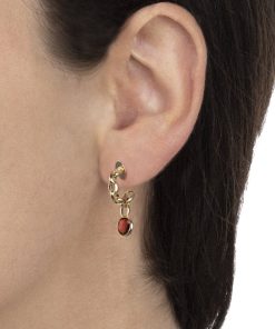 Orecchini Tavanti Jewels | Orecchini Cerchio Piccolo Luna Con Charm Granato Rosso